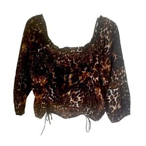 Speed Limit Women's Leopard Print Black Brown Off Shoulders  Blouse Crop Top  XL